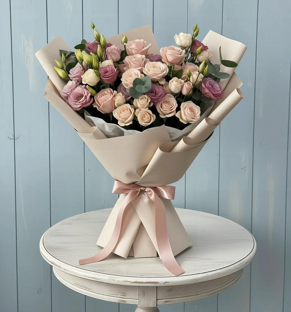 Букет цветов из: Розы и Лизиантусы в Марксе