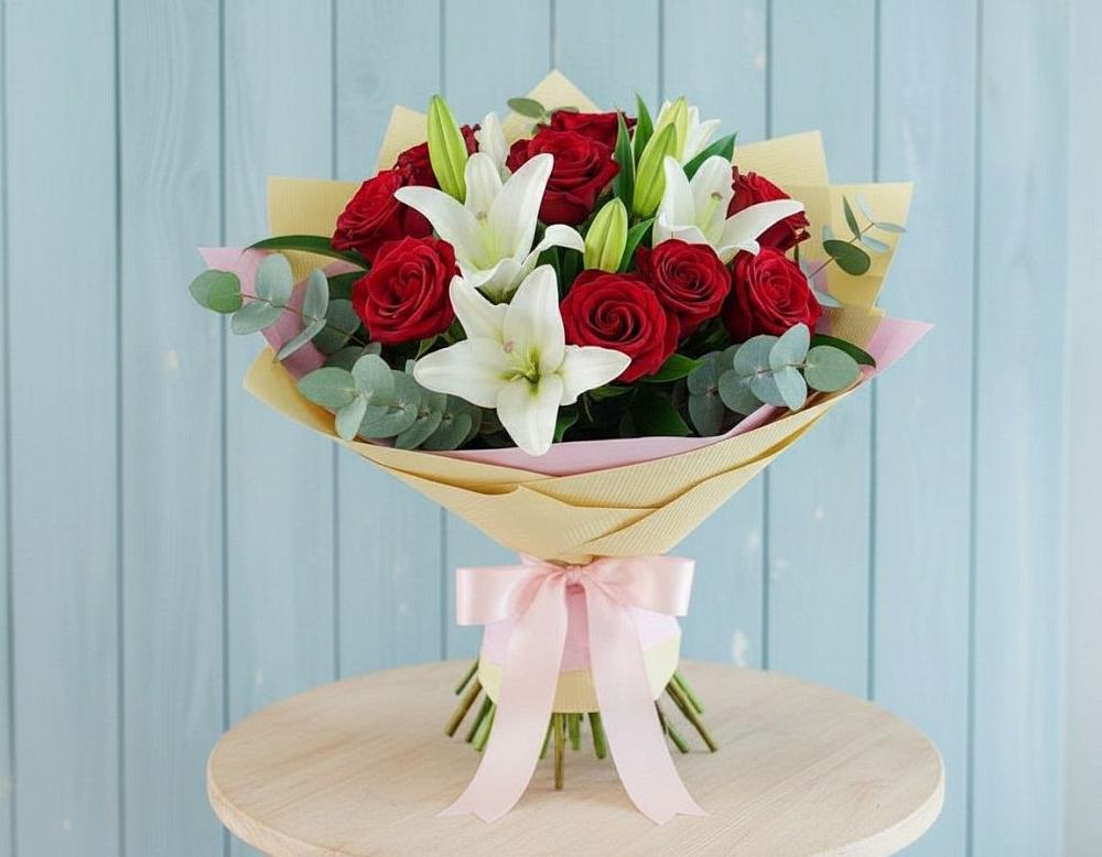 Букет цветов из: Лилии и Розы в Марксе