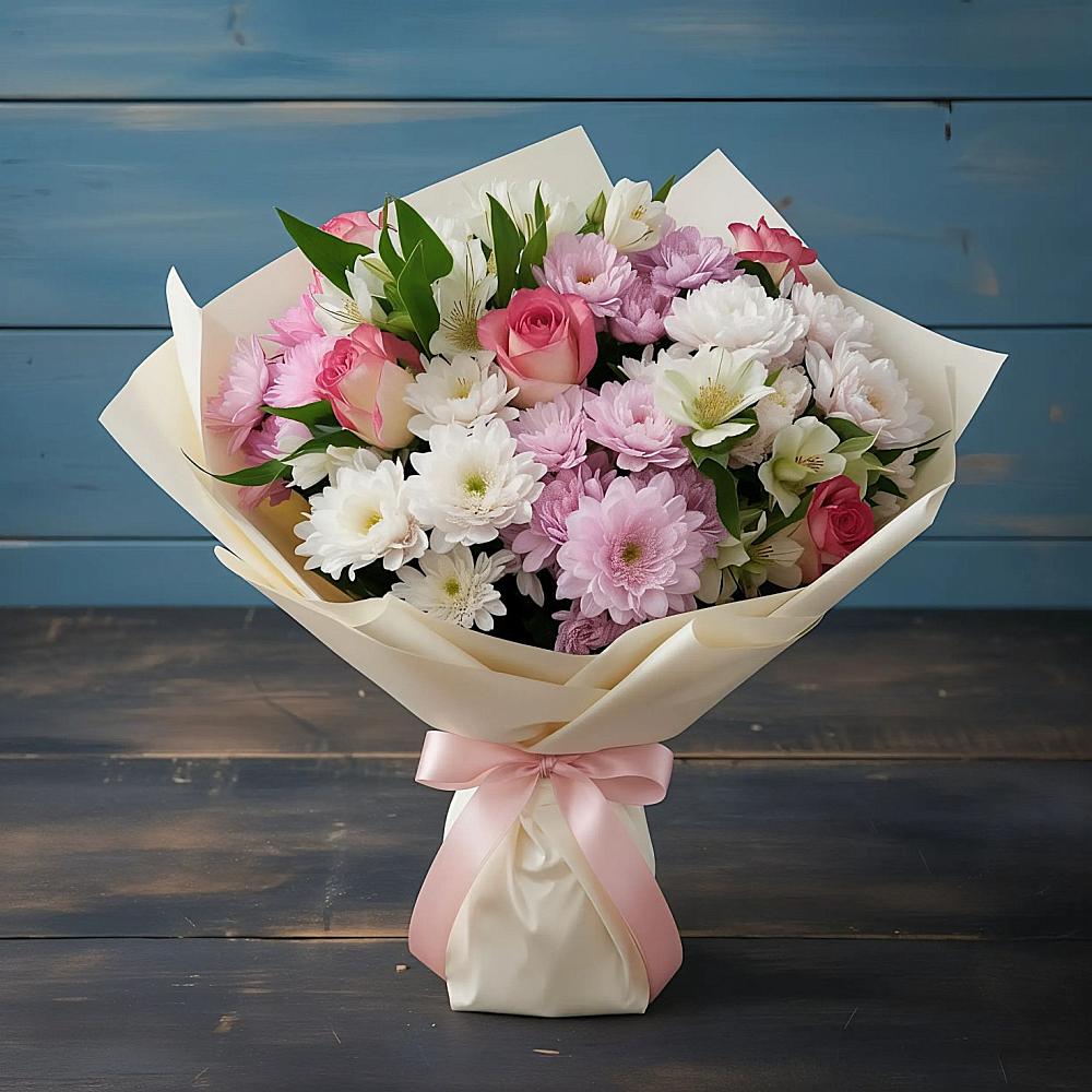 Букет цветов из: Хризантемы, Альстромерии и Розы в Марксе